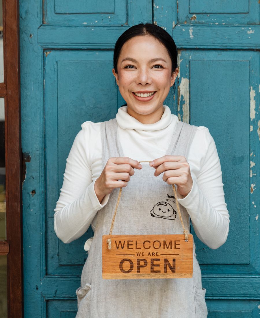 Shop owner opening for the day